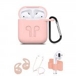 Wholesale 5 in 1 Accessories Kits Silicone Cover with Ear Hook Grips / Staps / Clip / Skin / Tips for Airpods 2 / 1 Charging Case (Pink)